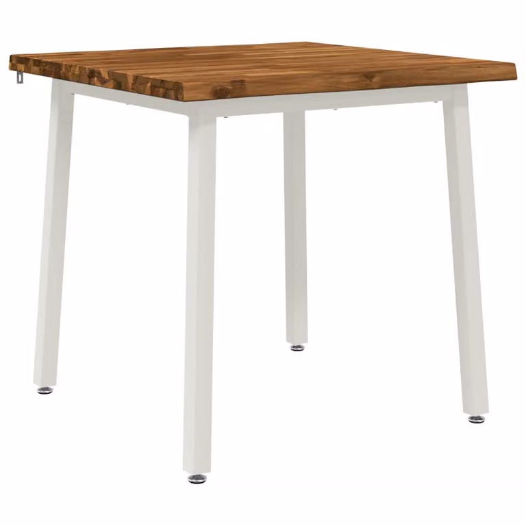 Mesa de comedor rectangular vidaXL de madera de acacia con borde natural y patas de metal, An/P/Al: 70 x 70 x 75 cm