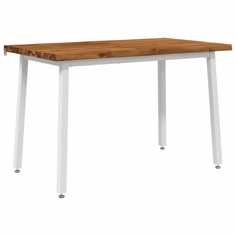 Mesa de comedor moderna vidaXL de madera de acacia con borde natural y patas de metal, An/P/Al: 120 x 70 x 75 cm