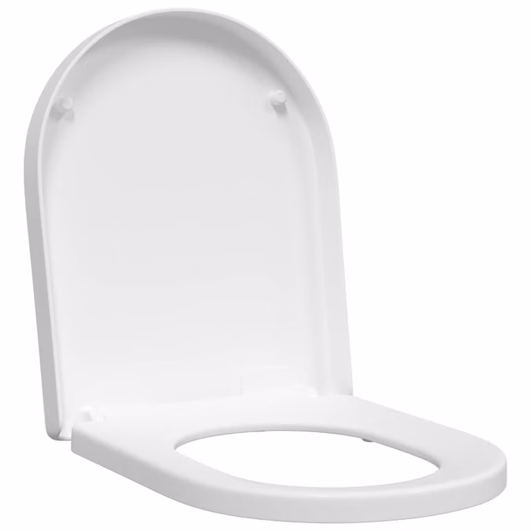 Asiento de WC ajustable vidaXL de color blanco con cierre suave y liberación rápida, forma ovalada, An/P/Al: 48 x 36,5 x 4,5 cm