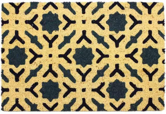 Alfombra de coco con estampado kilim étnico BTB Tapis Benoit, color amarillo, An/P: 40 x 60 cm