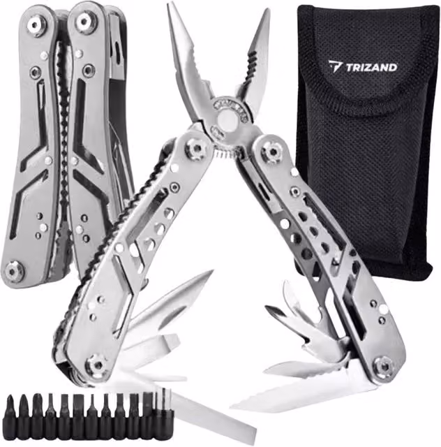 Herramienta multiusos 13 en 1 Trizand NORTHIO de acero inoxidable color plata con alicates, cuchillo y puntas