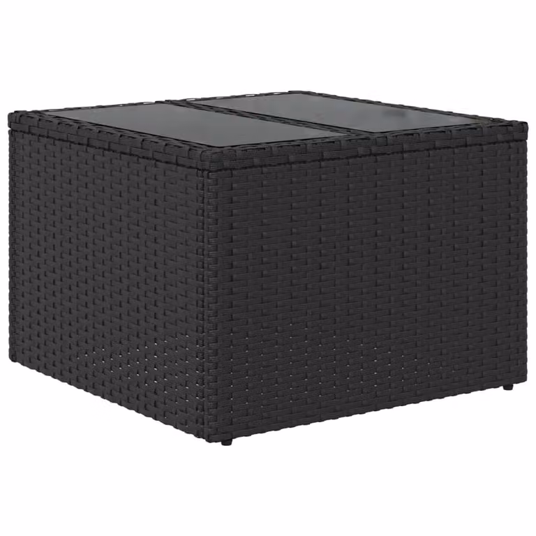 Mesa de jardín Syfax de ratán sintético y cristal en color negro, An/P/Al: 55 x 55 x 37 cm