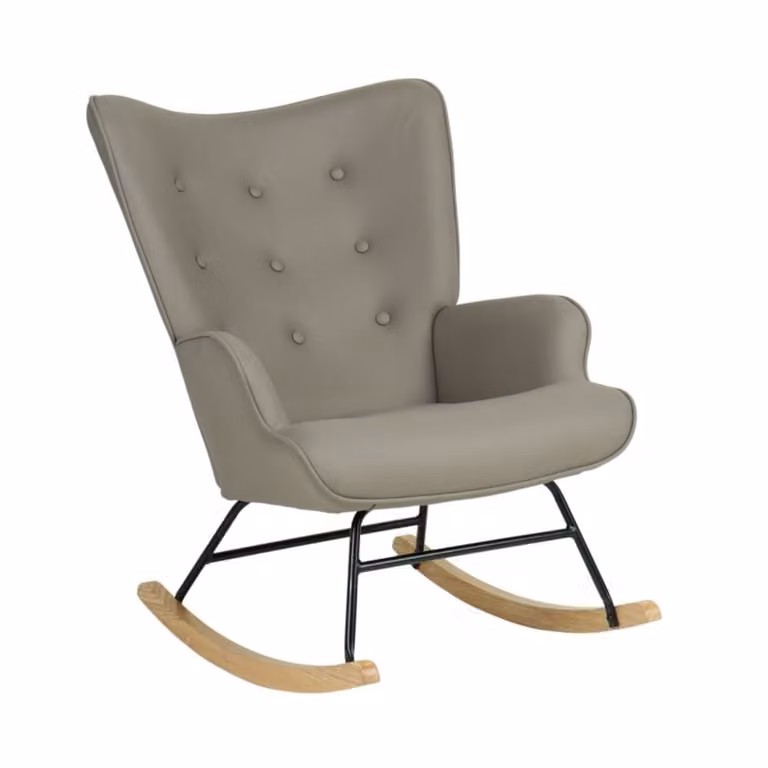Sillón mecedora de estilo escandinavo MueMue en gris con estructura mixta y reposabrazos, An/P/Al: 91 x 68 x 85 cm