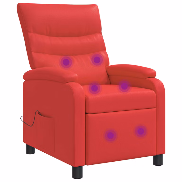 Silla de masajes reclinable vidaXL en color rojo con tapizado de cuero sintético y reposabrazos