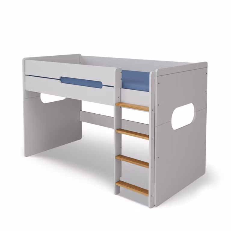 Cama de media altura Leji para niños con colchón de espuma en blanco y madera de pino An/P/Al: 190 x 90 x 123 cm