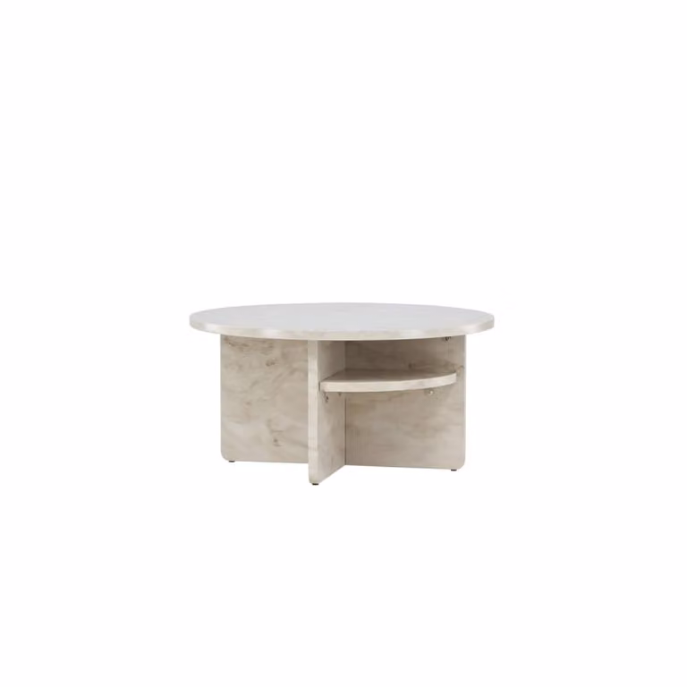 Mesa baja redonda Venture Home con efecto mármol en color beige y acabado mate, Diámetro: 85 cm