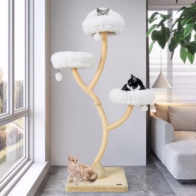 Árbol para gatos NORTHIO de 178 cm con rascadores de sisal, 3 plataformas de descanso y juguetes integrados, color beige