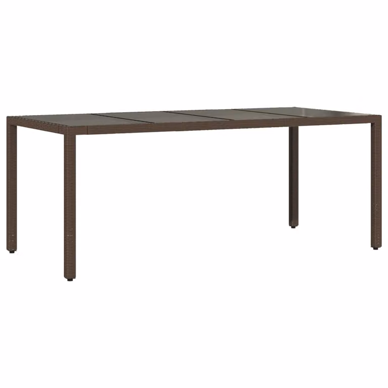 Mesa de jardín rectangular Syfax de ratán PE y superficie de vidrio marrón An/P/Al: 190 x 90 x 75 cm