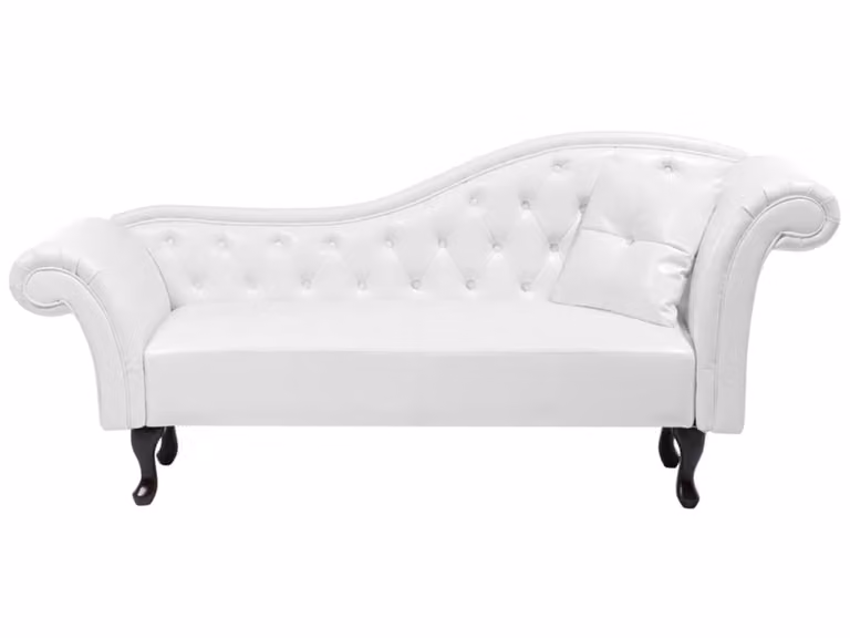 Chaise longue Beliani en piel sintética blanca con diseño clásico y orientación derecha