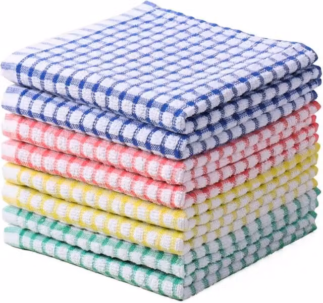 Paquete de 10 paños de cocina Elle de algodón natural multicolor con diseño de cuadros y alta absorción