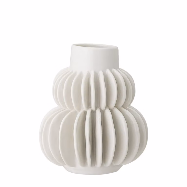 Jarrón geométrico moderno Bloomingville de cerámica blanca para mesa, Altura: 14 cm