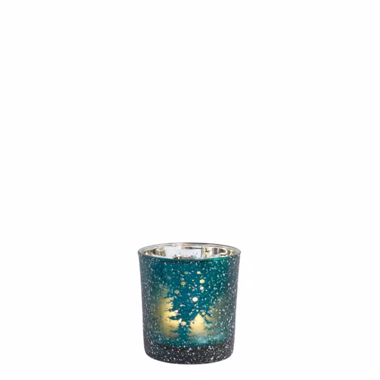 Portavelas decorativo de vidrio esmerilado Sia Deco en verde y plata para tealight