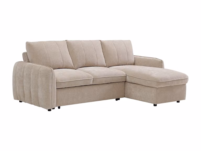 Sofá cama rinconera reversible NALOCI con baúl y estructura de madera en color beige