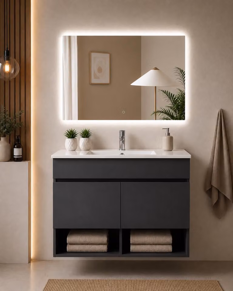 Mueble de baño suspendido ORIGEN BATH NEBARI con lavabo en color grafito, An/P/Al: 80 x 45 x 64 cm