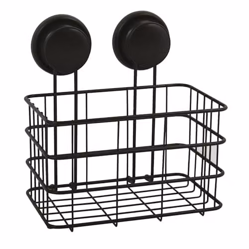 Estante de ducha MSV con ventosas de acero inoxidable, disponible en plata o negro mate, An/P/Al: 20 x 16 x 22 cm