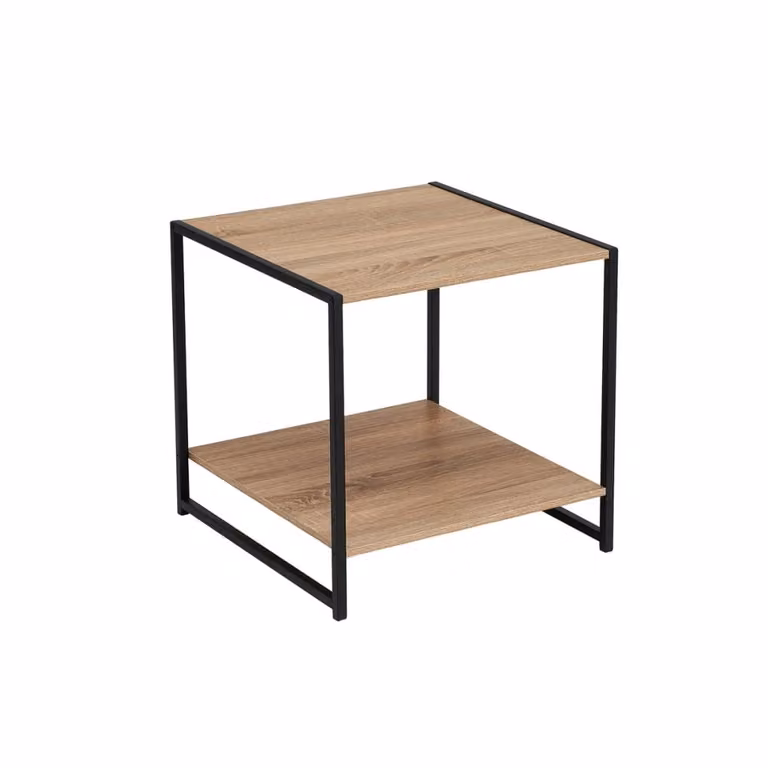 Mesa auxiliar Urban de casaselección con estructura de metal negro y tablero de madera natural, An/P/Al: 50 x 50 x 50 cm