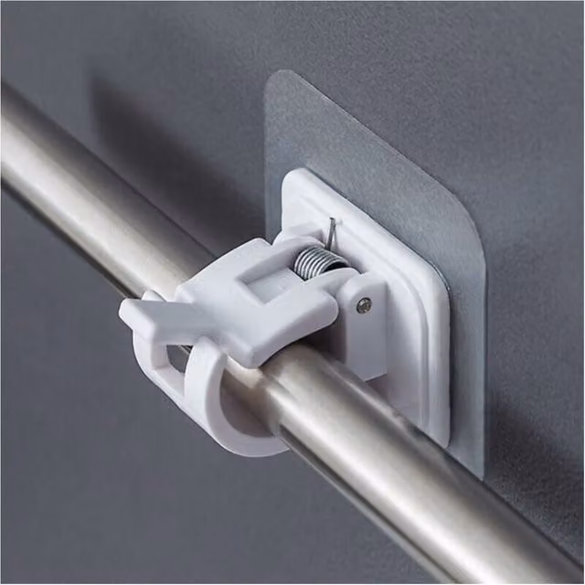 Juego de 4 ganchos autoadhesivos de plástico para barras de cortina en color transparente para cocina y baño