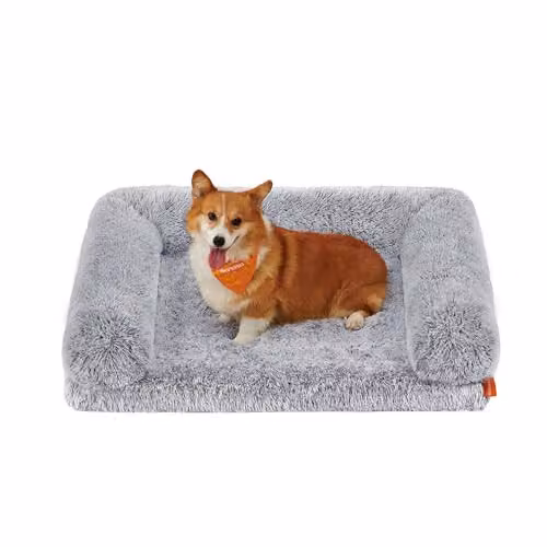 Cama para perros FEANDREA FluffyHug con bordes elevados, funda extraíble y lavable, antideslizante, gris, An/P/Al: 91 x 68 x 23 cm