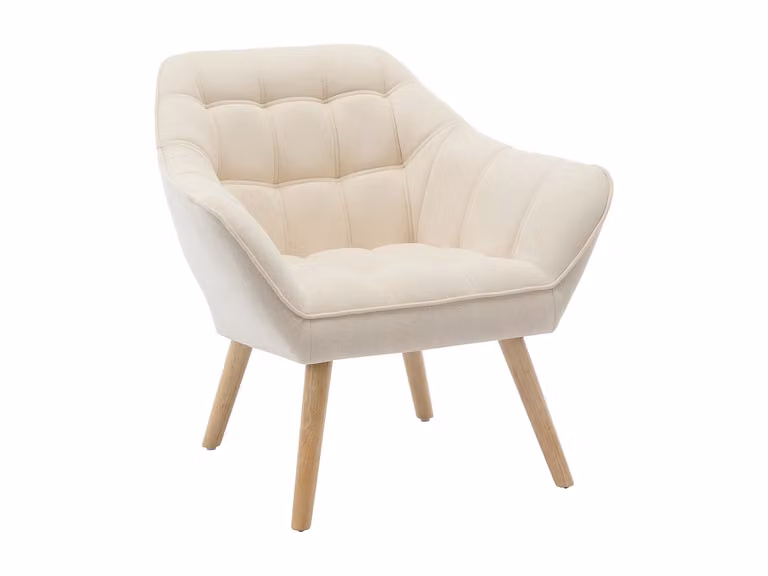 Sillón de tela beige CASERTA de estilo escandinavo con estructura de metal y madera