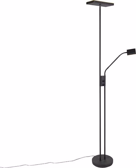 Lámpara de pie moderna Jazzy de Qazqa en color negro con LED integrada de 18W y luz de lectura regulable en blanco cálido 2700K