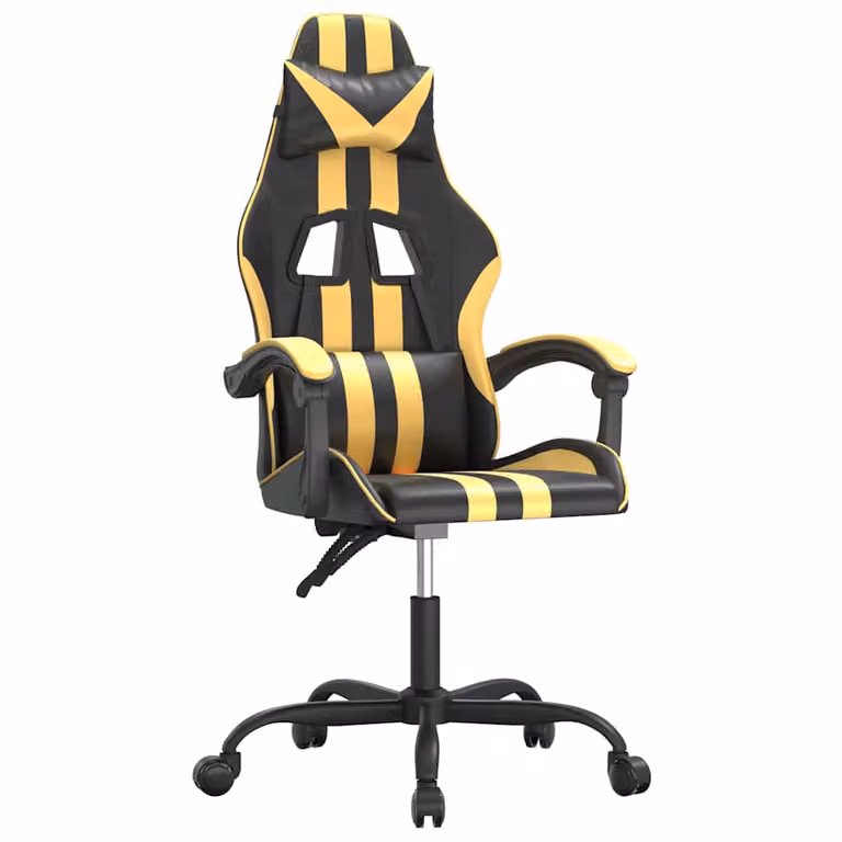 Silla gaming vidaXL en cuero sintético negra y dorada con reposacabezas y giro de 360 grados