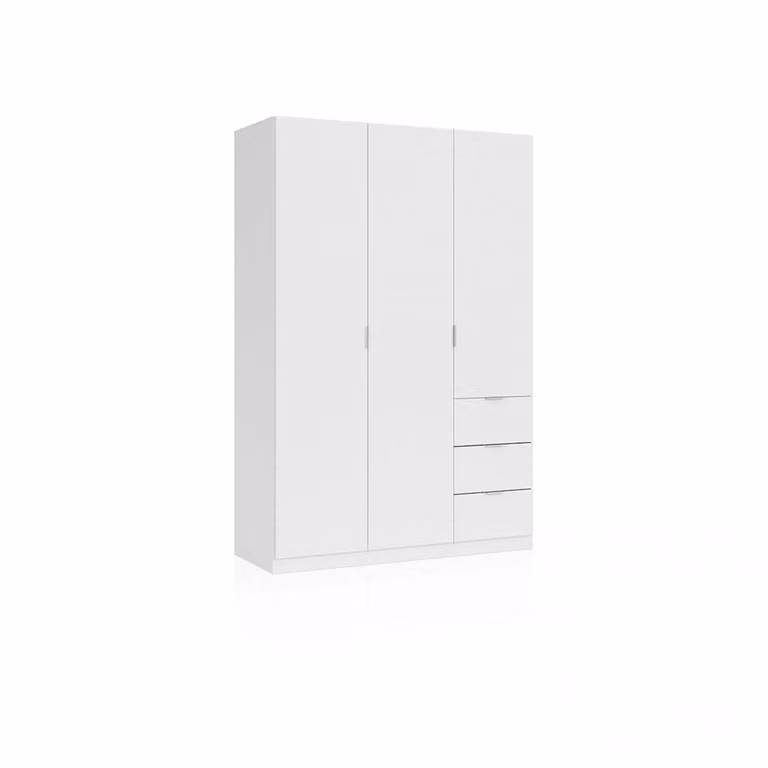 Armario de 3 puertas y 3 cajones Magan de Duehome en color blanco, An: 135 cm, Al: 200 cm, P: 52 cm