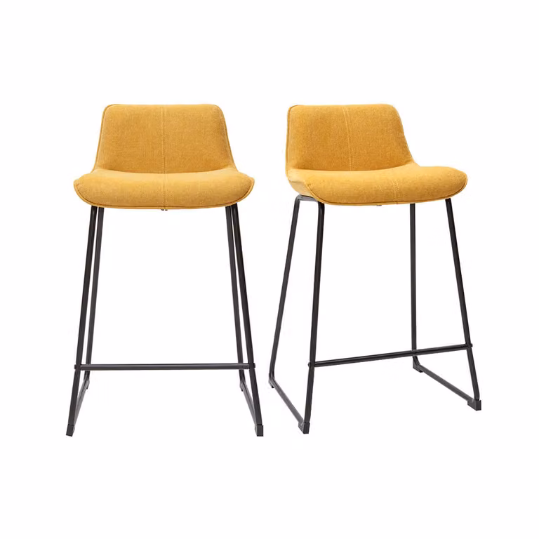 Set de 2 taburetes de barra Miliboo Boost de tela efecto terciopelo amarillo mostaza y metal negro