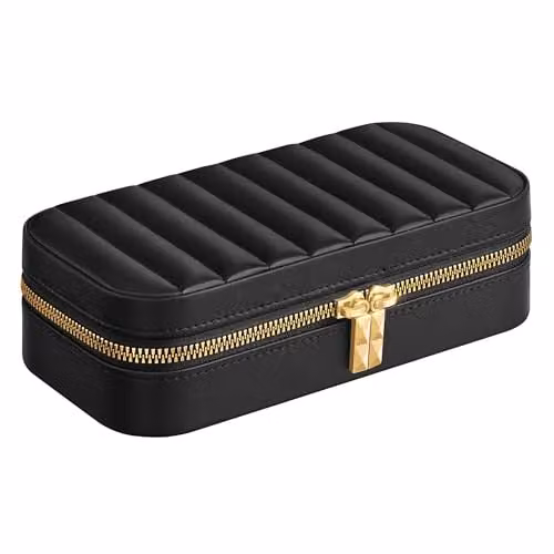 Joyero de viaje acolchado con espejo SONGMICS HOME color negro An/P/Al: 20,5 x 10,5 x 6 cm