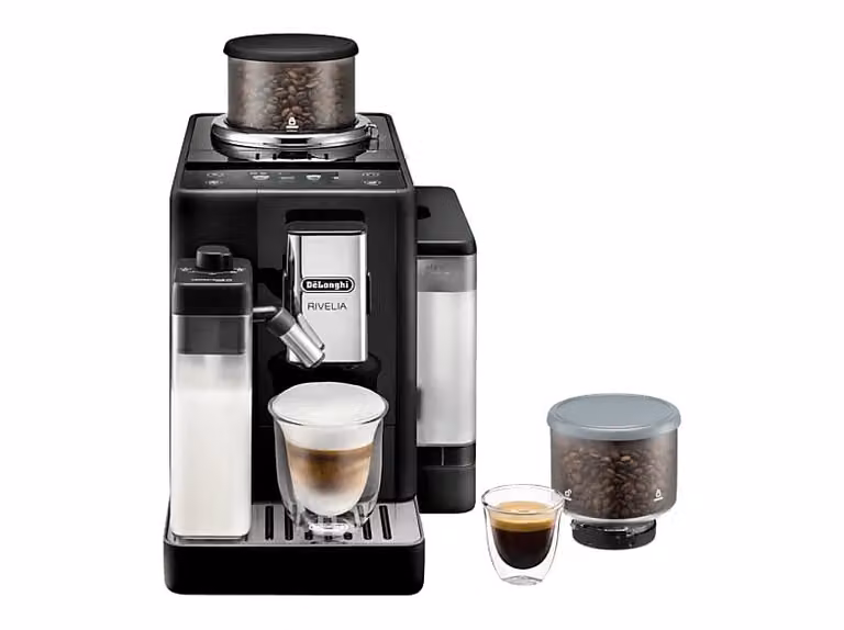 Cafetera superautomática De'Longhi Rivelia con molinillo integrado y pantalla táctil, Negro