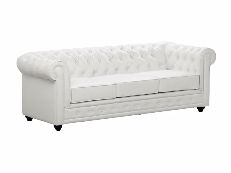 Sofá Chesterfield de 3 plazas VENTE-UNIQUE en piel sintética blanca con estructura de madera sólida