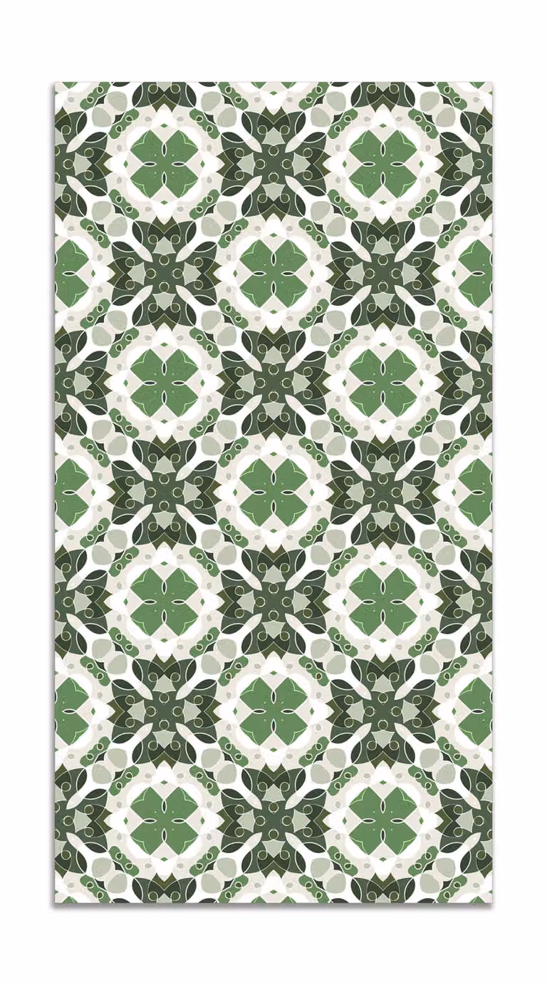 Alfombra vinílica de mosaico oriental en color verde, An/P: 200 x 250 cm