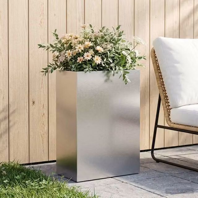 Macetero de jardín Maison exclusive en acero inoxidable color plata An/P/Al: 40 x 30 x 75 cm