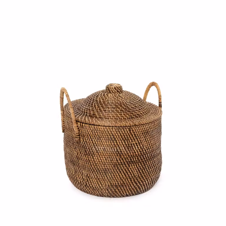 Cesta de ratán con tapa y asas Bazar Bizar en marrón An/P/Al: 40 x 40 x 39 cm