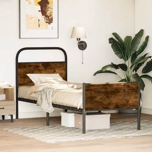 Estructura de cama Maison Exclusive en madera y metal color roble sonoma An/P/Al: 80 x 200 x 85 cm