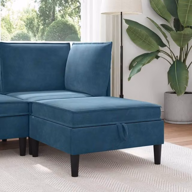 Taburete de sofá con almacenamiento azul de terciopelo vidaXL An/P/Al: 70 x 40 x 40 cm