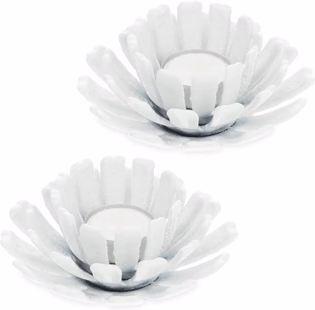 Set de 2 portavelas de hierro fundido con diseño floral de Relaxdays, color blanco, An/P/Al: 13,5 x 13,5 x 6 cm