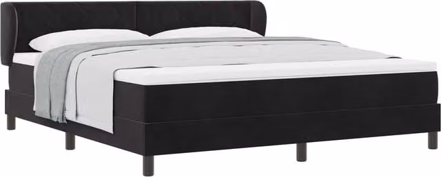 Cama tipo box spring SYFAX con cabecera en terciopelo negro de 180 x 200 cm