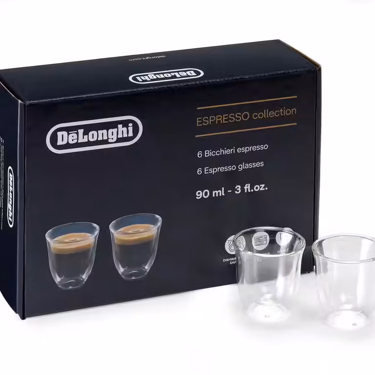 Juego de 6 vasos de doble pared De'Longhi La colección espresso, 90 ml, transparentes