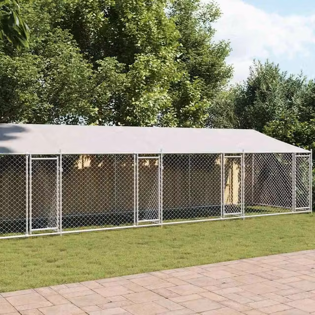 Jaula para perros SYFAX de acero galvanizado con techo y puertas, color gris, An/P/Al: 10 x 2 x 2 m
