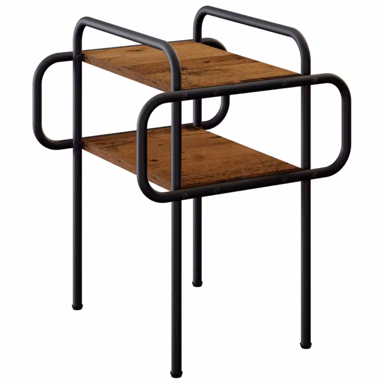 Mesa de centro vidaXL de madera envejecida y metal en color marrón, diseño moderno y cuadrado, An/P/Al: 40 x 40 x 51 cm