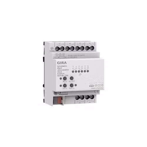 Actuador de conmutación y persiana Gira KNX Secure Komfort de 6 vías y 3 vías, 16 A, color blanco para carril DIN