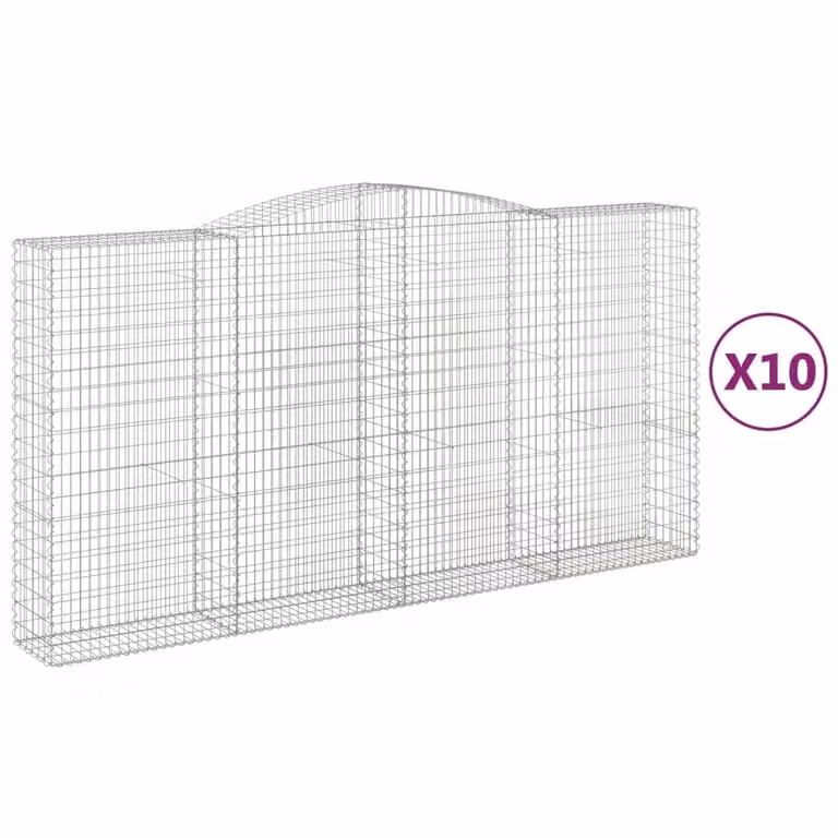 Set de 10 cestas de gaviones Syfax en forma de arco de hierro galvanizado color plata, An/P/Al: 400 x 50 x 200/220 cm