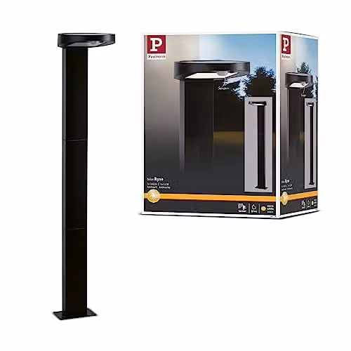 Lámpara solar LED Ryse de Paulmann para jardín y caminos, color negro, con sensor de movimiento y luz blanca cálida