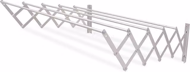 Tendedero extensible de pared Amig en aluminio y acero inoxidable color plata, superficie de tendido de 6,5 m, An/P/Al: 130 x 14 x 3 cm