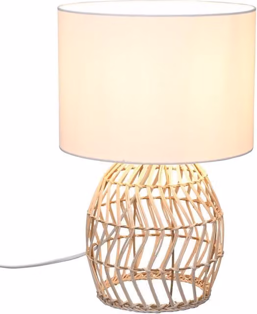 Lámpara de mesa RL de ratán y tela en color blanco para lectura, con casquillo E27 y potencia de 40W