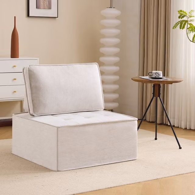 Sillón Individual Moderno Kellany con Puf, Conjunto de Asientos Modular de Tela y Espuma para Salón o Dormitorio, Disponible en Gris o Beige