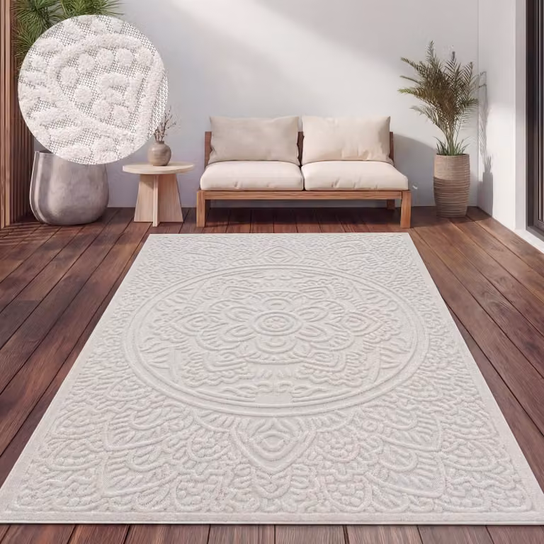 Alfombra Paco Home de estilo escandinavo para exterior e interior, color beige y verde, An/P: 200 x 290 cm