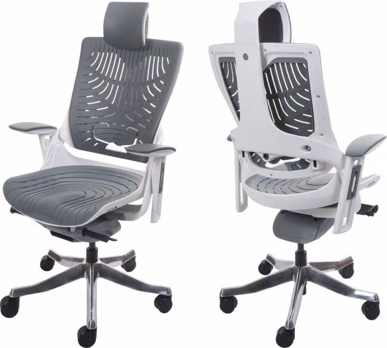 Silla de oficina ergonómica Mendler MERRYFAIR Wau 2b con reposacabezas, giratoria y color gris
