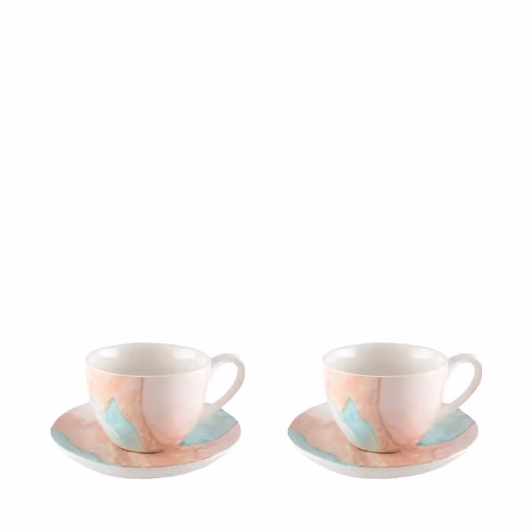 Set de 2 tazas de café con platos Aulica en porcelana multicolor