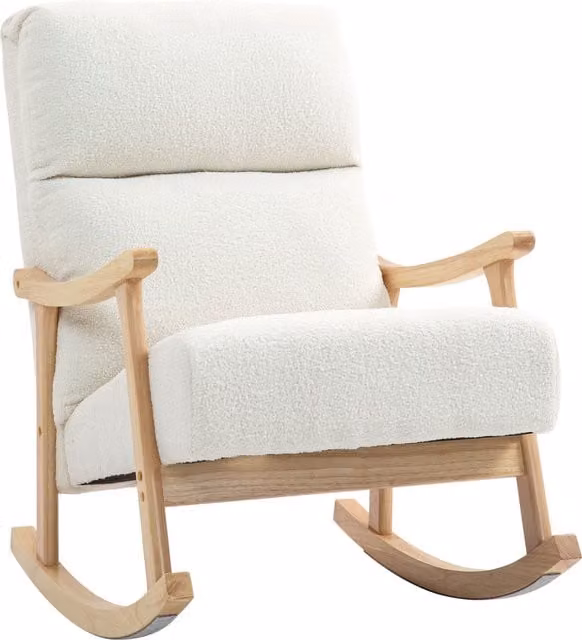 Silla mecedora HOMCOM de estilo escandinavo con patas de madera de haya y reposabrazos en color beige para lactancia y salón